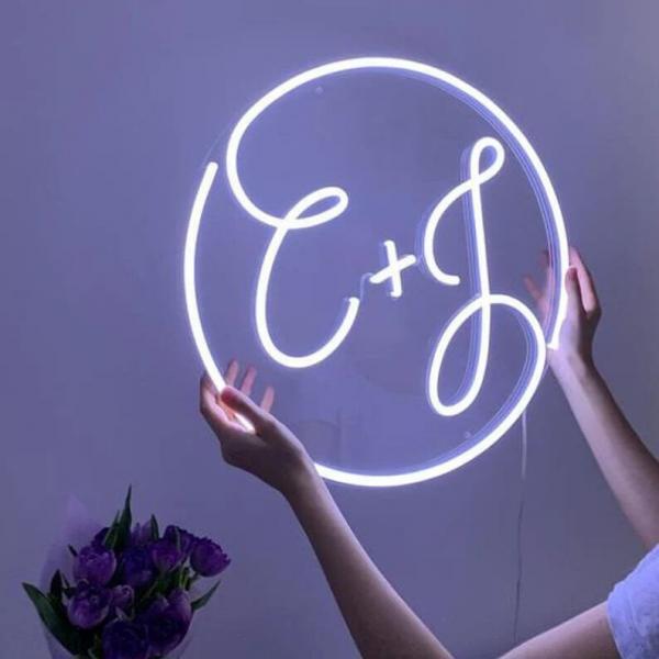 Wedding Round Neon Sign with Initials